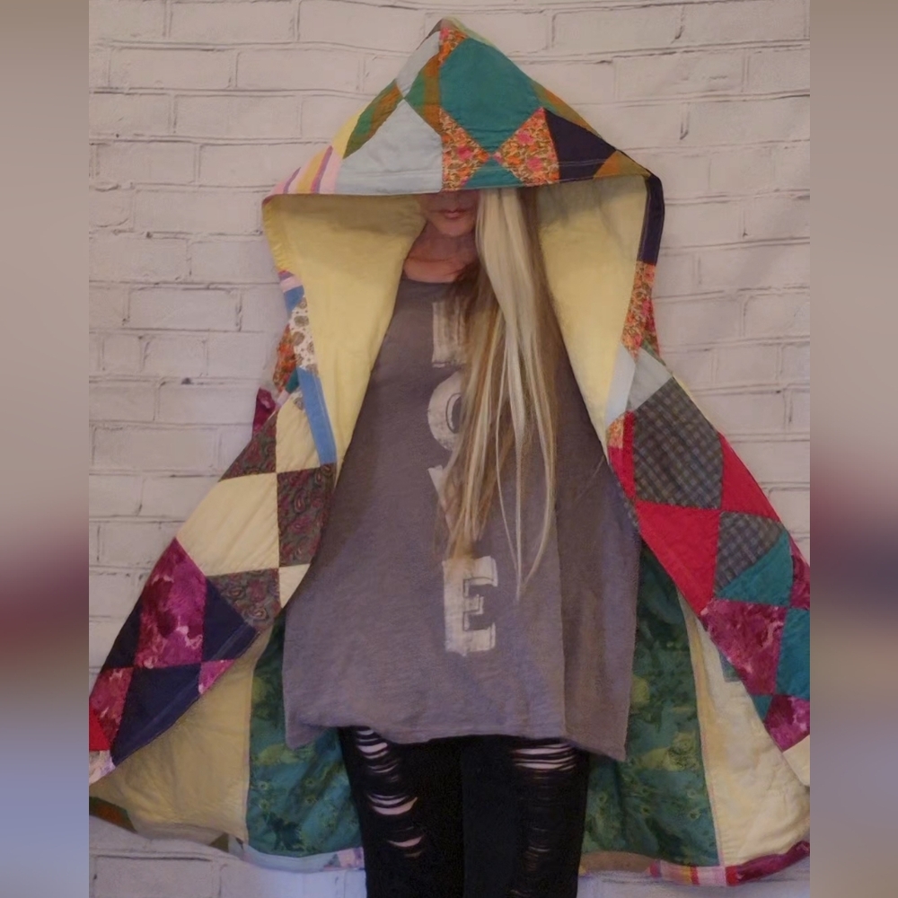 Colorful Patchwork Hooded Coat